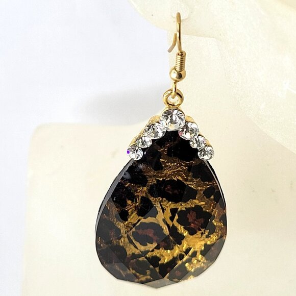 Leopard Pattern Glitter Oval Fish Hook Earrings - Picture 4 of 12